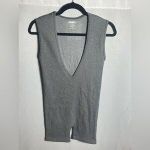 PINK DOT Ribbed Deep V-Neck Sleeveless Romper Gray Size Large